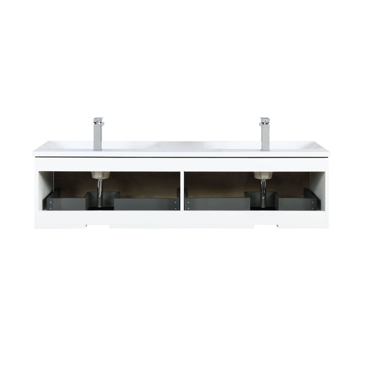 Lexora Scopi 60" Rustic Acacia Double Bathroom Vanity, Acrylic Composite Top with Integrated Sinks, and Balzani Gun Metal Faucet Set LSC60DRAOS000FGM - MyBBQDirect