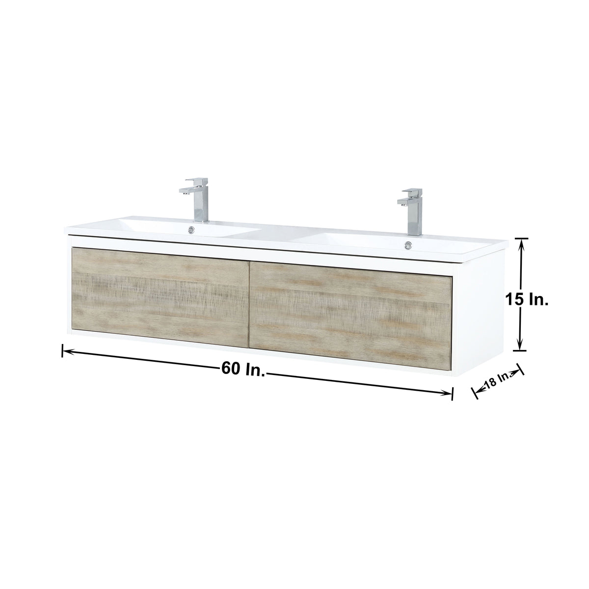 Lexora Scopi 60" Rustic Acacia Double Bathroom Vanity, Acrylic Composite Top with Integrated Sinks, and Balzani Gun Metal Faucet Set LSC60DRAOS000FGM - MyBBQDirect