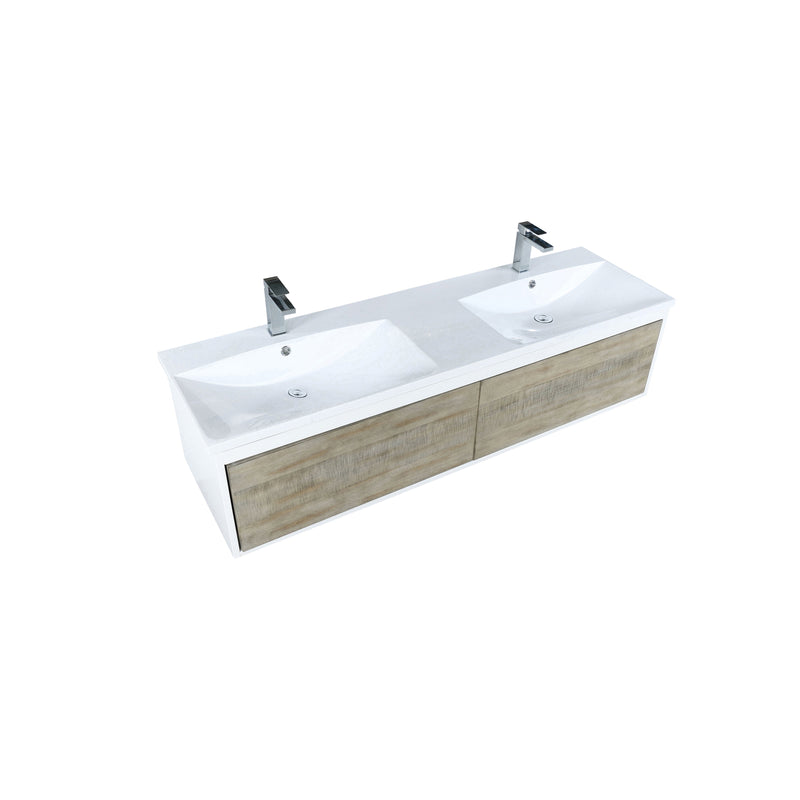 Lexora Scopi 60" Rustic Acacia Double Bathroom Vanity, Acrylic Composite Top with Integrated Sinks, and Balzani Gun Metal Faucet Set LSC60DRAOS000FGM