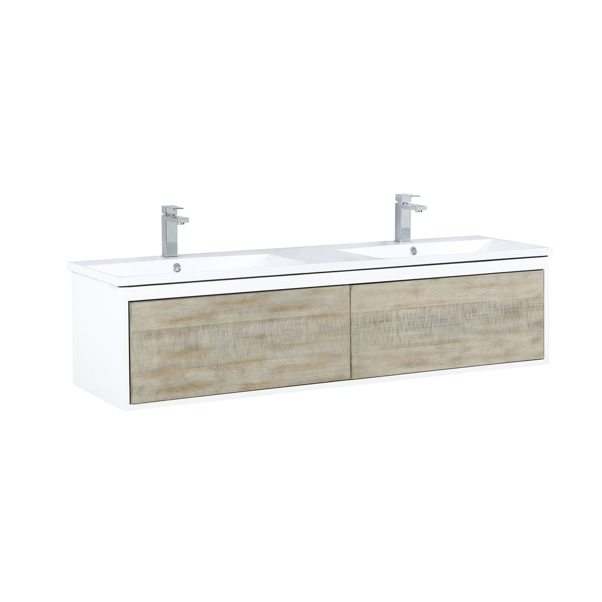 Lexora Scopi 60" Rustic Acacia Double Bathroom Vanity, Acrylic Composite Top with Integrated Sinks, and Balzani Gun Metal Faucet Set LSC60DRAOS000FGM - MyBBQDirect