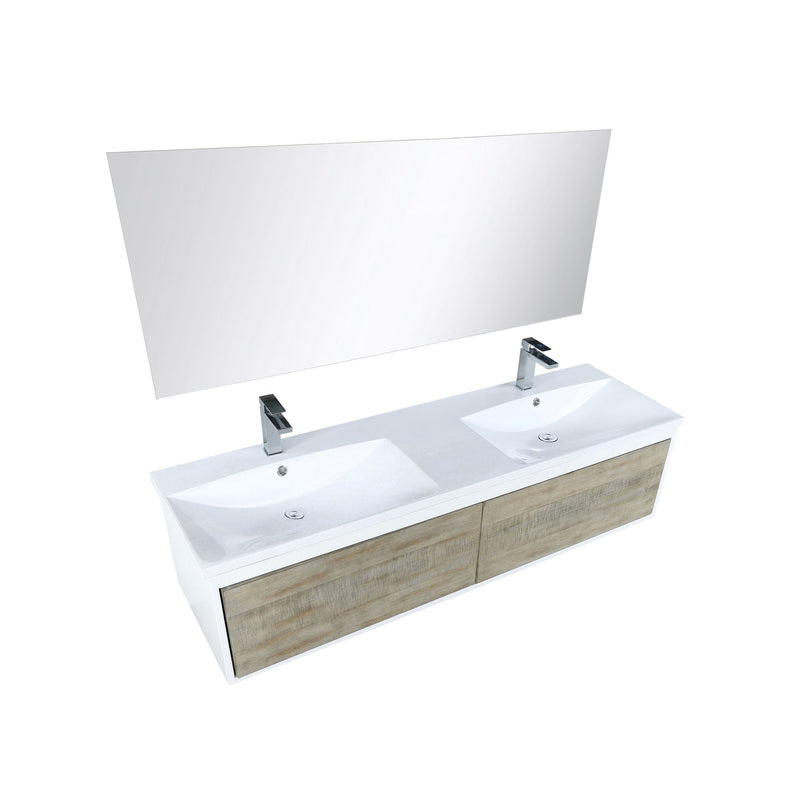 Lexora Scopi 60" Rustic Acacia Double Bathroom Vanity, Acrylic Composite Top with Integrated Sinks, Labaro Rose Gold Faucet Set, and 55" Frameless Mirror LSC60DRAOSM55FRG