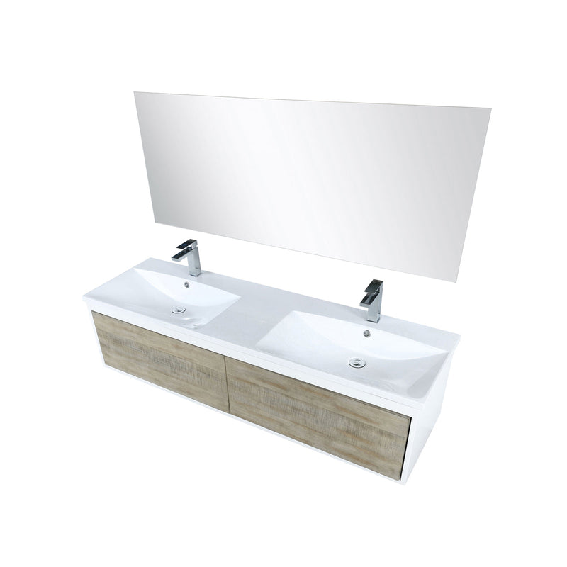 Lexora Scopi 60" Rustic Acacia Double Bathroom Vanity, Acrylic Composite Top with Integrated Sinks, Labaro Rose Gold Faucet Set, and 55" Frameless Mirror LSC60DRAOSM55FRG