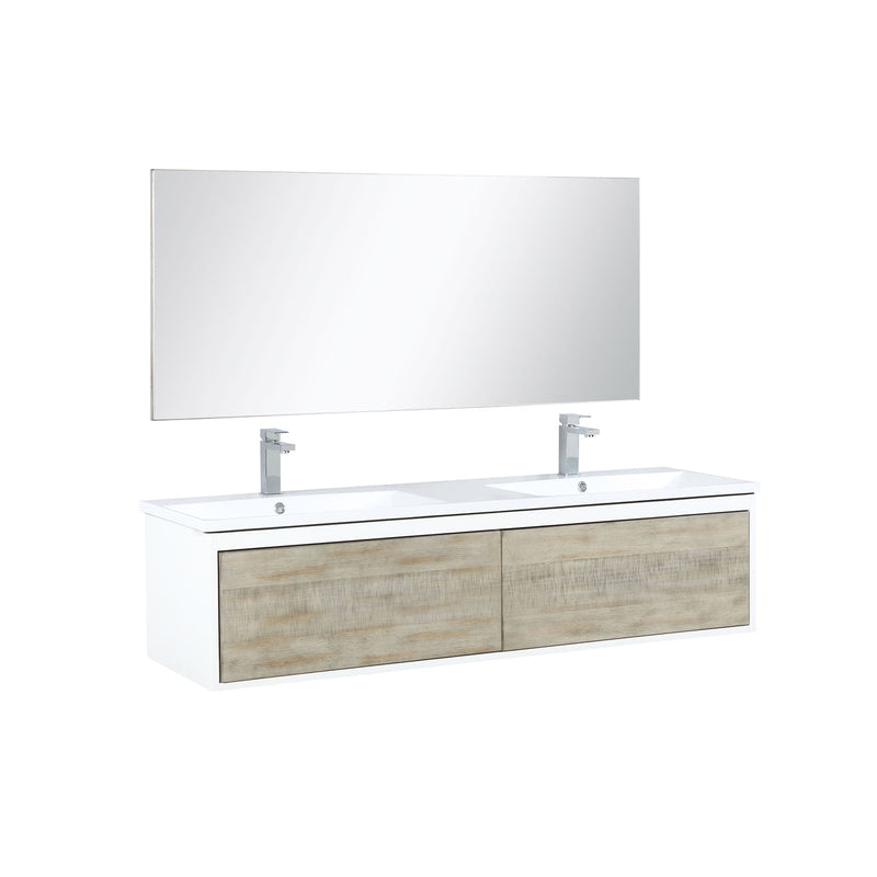 Lexora Scopi 60" Rustic Acacia Double Bathroom Vanity, Acrylic Composite Top with Integrated Sinks, Labaro Rose Gold Faucet Set, and 55" Frameless Mirror LSC60DRAOSM55FRG