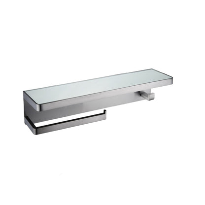 Lexora Bagno Bianca Stainless Steel White Glass Shelf w/ Towel Bar & Robe Hook - Gun Metal LSTR18152GMWG - MyBBQDirect