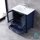 Lexora  Volez 30" Navy Blue Single Vanity, Integrated Top, White Integrated Square Sink and 28" Mirror LV341830SEESM28