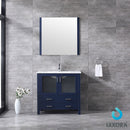 Lexora  Volez 36" Navy Blue Single Vanity, Integrated Top, White Integrated Square Sink and 34" Mirror LV341836SEESM34