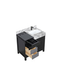 Lexora Zilara 36" Black and Grey Vanity, Castle Grey Marble Top, White Square Sink, and Balzani Gun Metal Faucet Set - LZ342236SLISFBG - MyBBQDirect