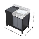 Lexora Zilara 36" Black and Grey Vanity, Castle Grey Marble Top, White Square Sink, and Balzani Gun Metal Faucet Set - LZ342236SLISFBG - MyBBQDirect