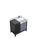 Lexora Zilara 36" Black and Grey Vanity, Castle Grey Marble Top, White Square Sink, and Balzani Gun Metal Faucet Set - LZ342236SLISFBG - MyBBQDirect