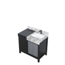 Lexora Zilara 36" Black and Grey Vanity, Castle Grey Marble Top, White Square Sink, and Balzani Gun Metal Faucet Set - LZ342236SLISFBG - MyBBQDirect