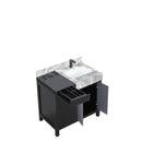 Lexora Zilara 36" Black and Grey Vanity, Castle Grey Marble Top, White Square Sink, and Balzani Gun Metal Faucet Set - LZ342236SLISFBG - MyBBQDirect