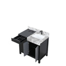 Lexora Zilara 36" Black and Grey Vanity, Castle Grey Marble Top, White Square Sink, and Balzani Gun Metal Faucet Set - LZ342236SLISFBG - MyBBQDirect