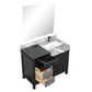 Lexora Zilara 42" Black and Grey Vanity, Castle Grey Marble Top, White Square Sink, Balzani Gun Metal Faucet Set, and 34" Frameless Mirror - LZ342242SLISM34FBG - MyBBQDirect