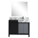 Lexora Zilara 42" Black and Grey Vanity, Castle Grey Marble Top, White Square Sink, Balzani Gun Metal Faucet Set, and 34" Frameless Mirror - LZ342242SLISM34FBG - MyBBQDirect