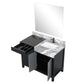 Lexora Zilara 42" Black and Grey Vanity, Castle Grey Marble Top, White Square Sink, Balzani Gun Metal Faucet Set, and 34" Frameless Mirror - LZ342242SLISM34FBG - MyBBQDirect