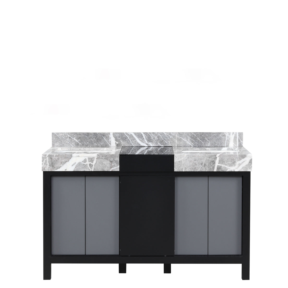 Lexora Zilara 55" Black and Grey Double Vanity, Castle Grey Marble Tops, and White Square Sinks - LZ342255SLIS000 - MyBBQDirect