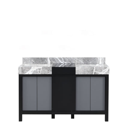 Lexora Zilara 55" Black and Grey Double Vanity, Castle Grey Marble Tops, and White Square Sinks - LZ342255SLIS000 - MyBBQDirect