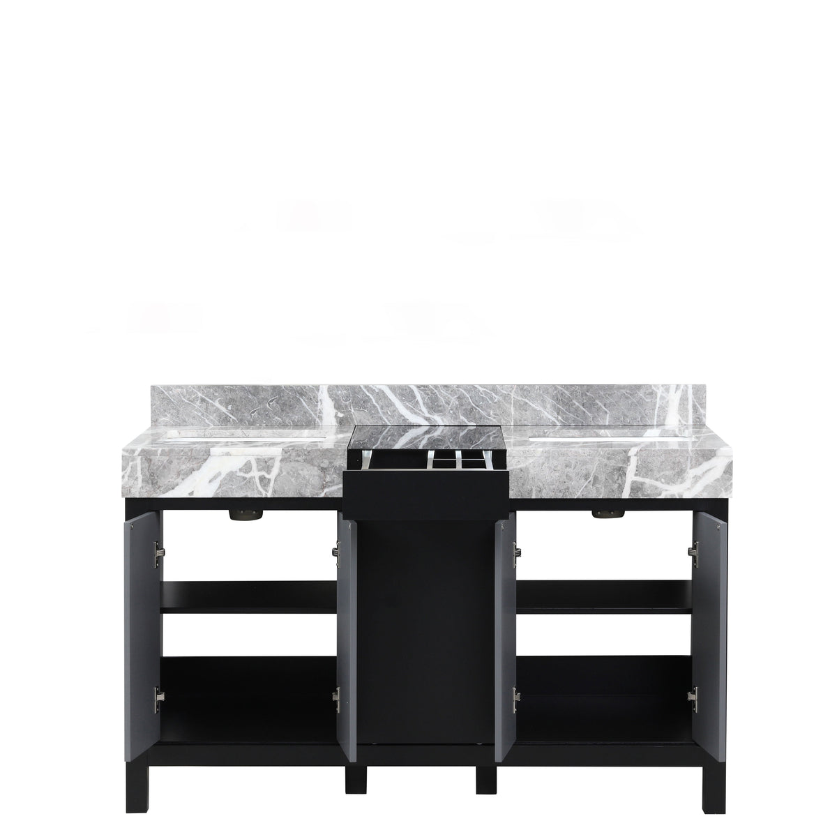 Lexora Zilara 55" Black and Grey Double Vanity, Castle Grey Marble Tops, and White Square Sinks - LZ342255SLIS000 - MyBBQDirect