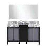 Lexora Zilara 55" Black and Grey Double Vanity, Castle Grey Marble Tops, White Square Sinks, and 53" Frameless Mirror - LZ342255SLISM53 - MyBBQDirect