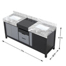 Lexora Zilara 72" Black and Grey Double Vanity, Castle Grey Marble Tops, White Square Sinks, and Balzani Gun Metal Faucet Set - LZ342272DLISFBG
