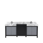 Lexora Zilara 80" Black and Grey Double Vanity, Castle Grey Marble Tops, White Square Sinks, and Balzani Gun Metal Faucet Set - LZ342280DLISFBG - MyBBQDirect