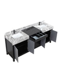 Lexora Zilara 80" Black and Grey Double Vanity, Castle Grey Marble Tops, White Square Sinks, and Balzani Gun Metal Faucet Set - LZ342280DLISFBG