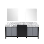 Lexora Zilara 80" Black and Grey Double Vanity, Castle Grey Marble Tops, White Square Sinks, and 30" Frameless Mirrors - LZ342280DLISM30 - MyBBQDirect