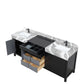 Lexora Zilara 84" Black and Grey Double Vanity, Castle Grey Marble Tops, White Square Sinks, and Balzani Gun Metal Faucet Set - LZ342284DLISFBG - MyBBQDirect