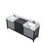 Lexora Zilara 84" Black and Grey Double Vanity, Castle Grey Marble Tops, White Square Sinks, and Balzani Gun Metal Faucet Set - LZ342284DLISFBG - MyBBQDirect