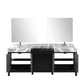 Lexora Zilara 84" Black and Grey Double Vanity, Castle Grey Marble Tops, White Square Sinks, Monte Chrome Faucet Set, and 34" Frameless Mirrors - LZ342284DLISM34FBG - MyBBQDirect