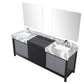 Lexora Zilara 84" Black and Grey Double Vanity, Castle Grey Marble Tops, White Square Sinks, Monte Chrome Faucet Set, and 34" Frameless Mirrors - LZ342284DLISM34FBG - MyBBQDirect