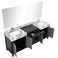 Lexora Zilara 84" Black and Grey Double Vanity, Castle Grey Marble Tops, White Square Sinks, Monte Chrome Faucet Set, and 34" Frameless Mirrors - LZ342284DLISM34FBG - MyBBQDirect
