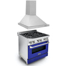ZLINE 30 in. Kitchen Package with Stainless Steel Dual Fuel Range with Blue Matte Door and Convertible Vent Range Hood (2KP-RABMRH30) - MyBBQDirect