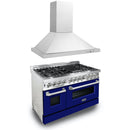 ZLINE 48 in. Kitchen Package with Stainless Steel Dual Fuel Range with Blue Matte Door and Convertible Vent Range Hood (2KP-RABMRH48) - MyBBQDirect