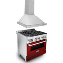 ZLINE 30 in. Kitchen Package with Stainless Steel Dual Fuel Range with Red Gloss Door and Convertible Vent Range Hood (2KP-RARGRH30) - MyBBQDirect
