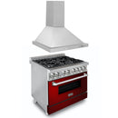 ZLINE 36 in. Kitchen Package with Stainless Steel Dual Fuel Range with Red Gloss Door and Convertible Vent Range Hood (2KP-RARGRH36) - MyBBQDirect