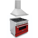 ZLINE 36 in. Kitchen Package with DuraSnow Stainless Steel Dual Fuel Range with Red Matte Door and Convertible Vent Range Hood (2KP-RARMRH36) - MyBBQDirect