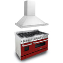 ZLINE 48 in. Kitchen Package with Stainless Steel Dual Fuel Range with Red Gloss Door and Convertible Vent Range Hood (2KP-RARGRH48) - MyBBQDirect