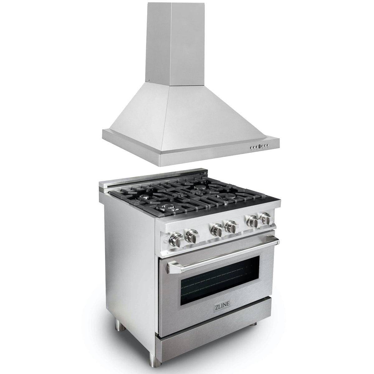 ZLINE 30 in. Kitchen Package with Stainless Steel Dual Fuel Range with DuraSnow Door and Convertible Vent Range Hood (2KP-RASNRH30) - MyBBQDirect
