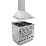 ZLINE 36 in. Kitchen Package with Stainless Steel Dual Fuel Range with DuraSnow Door and Convertible Vent Range Hood (2KP-RASNRH36) - MyBBQDirect