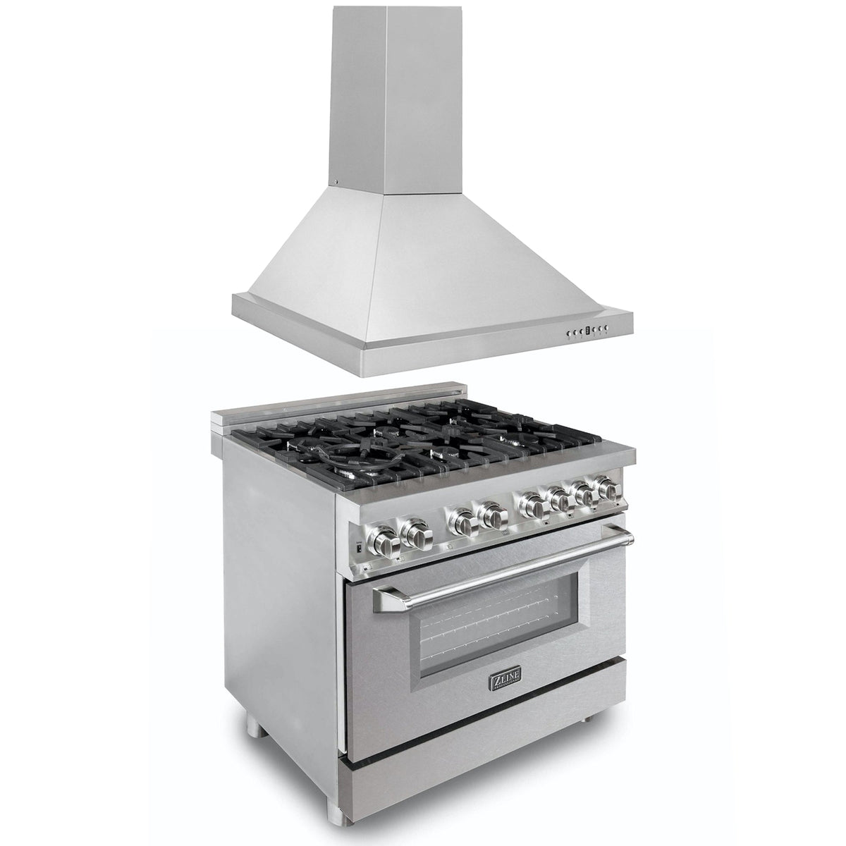 ZLINE 36 in. Kitchen Package with Stainless Steel Dual Fuel Range with DuraSnow Door and Convertible Vent Range Hood (2KP-RASNRH36) - MyBBQDirect