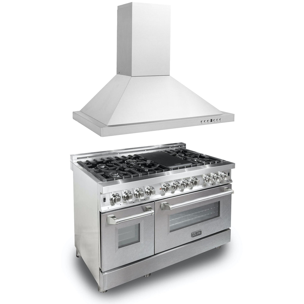 ZLINE 48 in. Kitchen Package with Stainless Steel Dual Fuel Range with DuraSnow Door and Convertible Vent Range Hood (2KP-RASNRH48) - MyBBQDirect