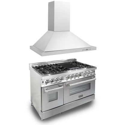 ZLINE 48 in. Kitchen Package with Stainless Steel Dual Fuel Range with DuraSnow Door and Convertible Vent Range Hood (2KP-RASNRH48) - MyBBQDirect