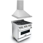 ZLINE 30 in. Kitchen Package with Stainless Steel Dual Fuel Range with White Matte Door and Convertible Vent Range Hood (2KP-RAWMRH30) - MyBBQDirect