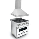 ZLINE 30 in. Kitchen Package with Stainless Steel Dual Fuel Range with White Matte Door and Convertible Vent Range Hood (2KP-RAWMRH30) - MyBBQDirect