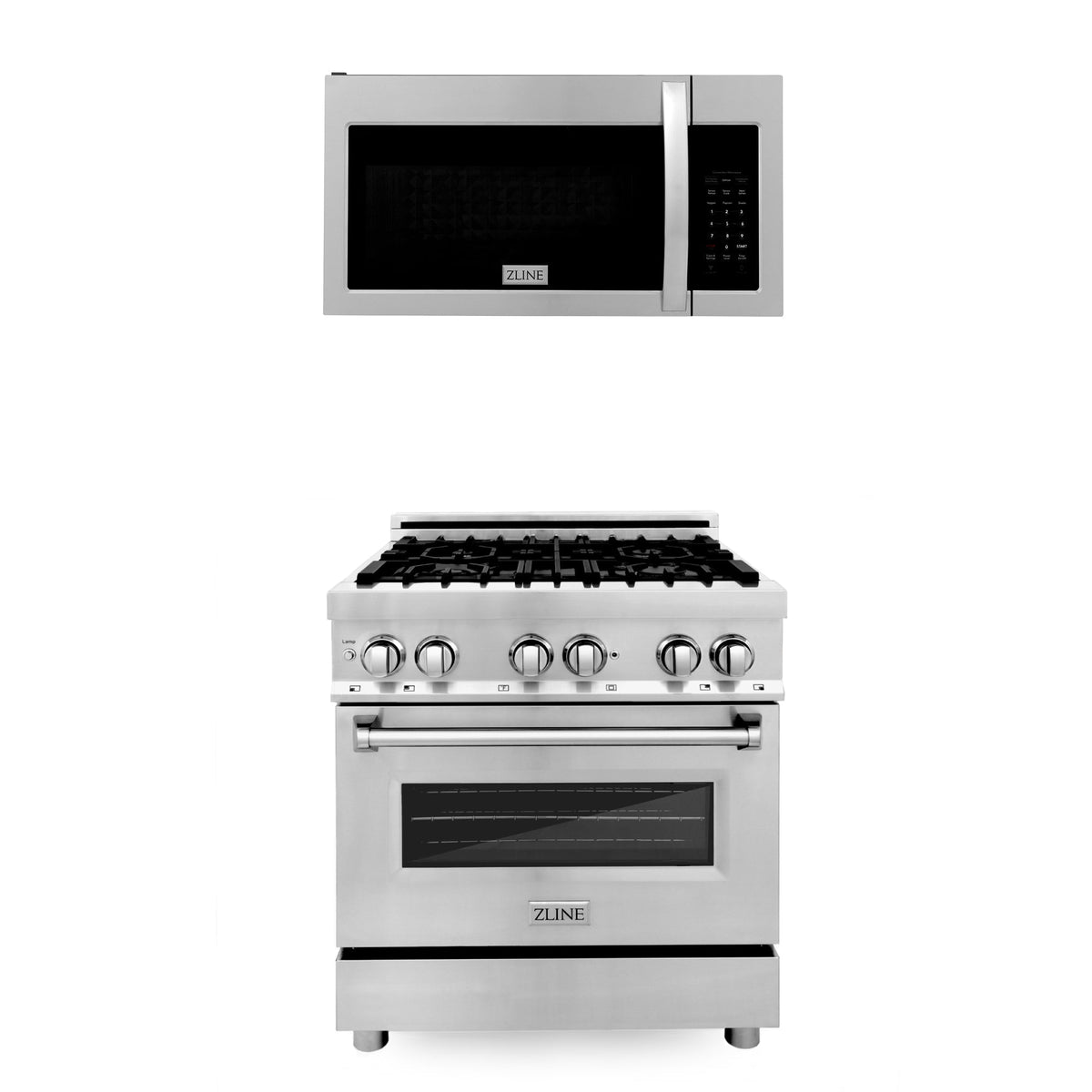 ZLINE 30 in. Kitchen Package with Stainless Steel Dual Fuel Range and Over The Range Microwave with Modern Handle (2KP-RAOTR30) - MyBBQDirect