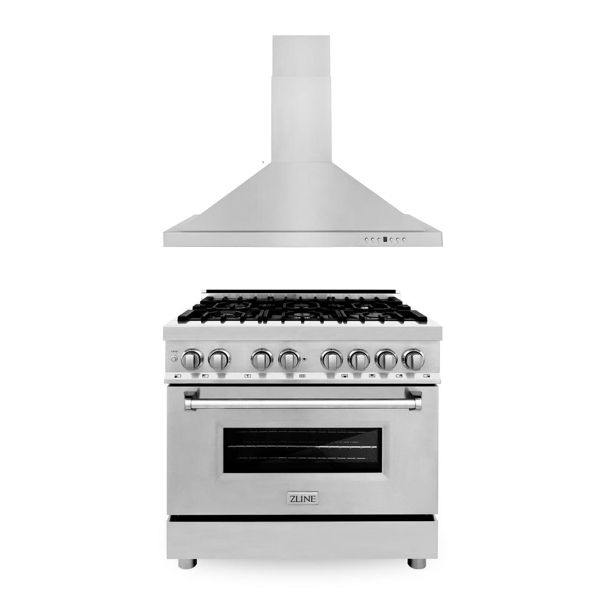 ZLINE 36 in. Kitchen Package with Stainless Steel Dual Fuel Range and Convertible Vent Range Hood (2KP-RARH36) - MyBBQDirect