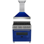 ZLINE 36 in. Kitchen Package with DuraSnow Stainless Steel Dual Fuel Range with Blue Gloss Door and Convertible Vent Range Hood (2KP-RASBGRH36) - MyBBQDirect