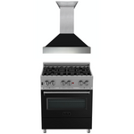 ZLINE 30 in. Kitchen Package with DuraSnow Stainless Steel Dual Fuel Range with Black Matte Door and Convertible Vent Range Hood (2KP-RASBLMRH30) - MyBBQDirect