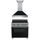 ZLINE 36 in. Kitchen Package with DuraSnow Stainless Steel Dual Fuel Range with Black Matte Door and Convertible Vent Range Hood (2KP-RASBLMRH36) - MyBBQDirect